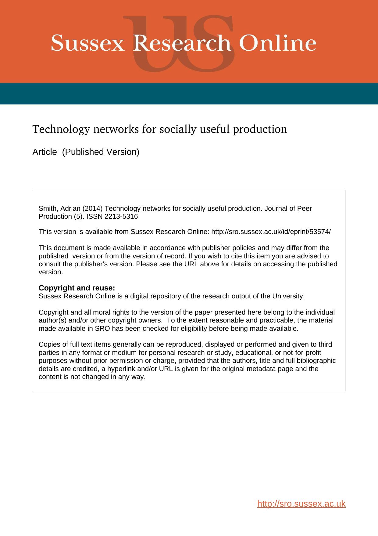 Technology networks for socially useful production
